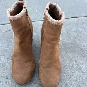 Sun + Stone Brown Ankle Boots with Shearling Trim